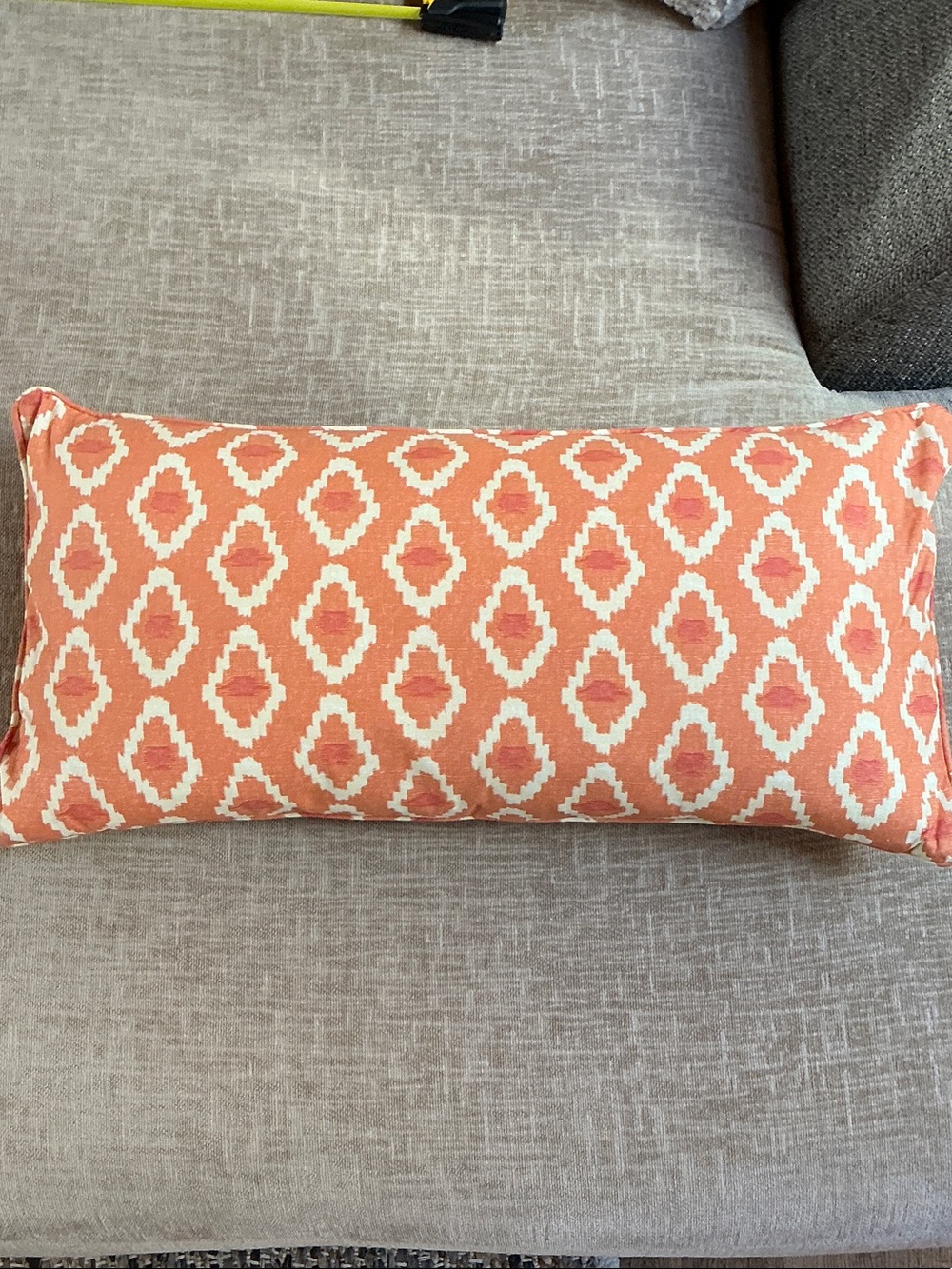 Pottery Barn Coral and Cream Ikat Lumbar Pillow Size: 12”x24” NWOT